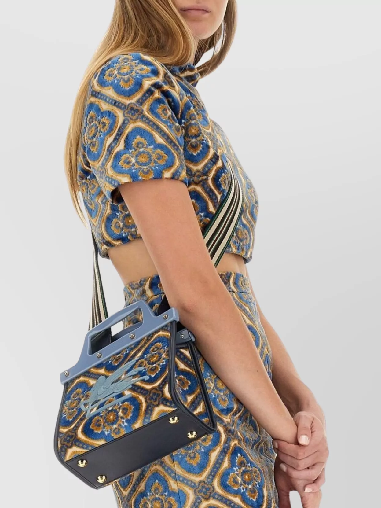 Etro Velvet Abstract-Print Mock-Neck Cropped Top