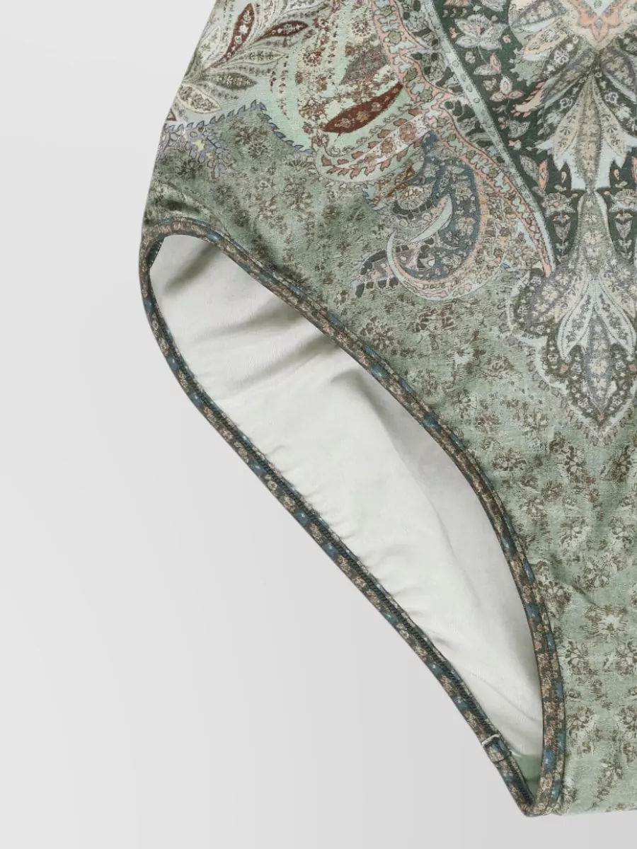 Zimmermann Paisley-Print Scallop V-Neck One-Piece Swimsuit