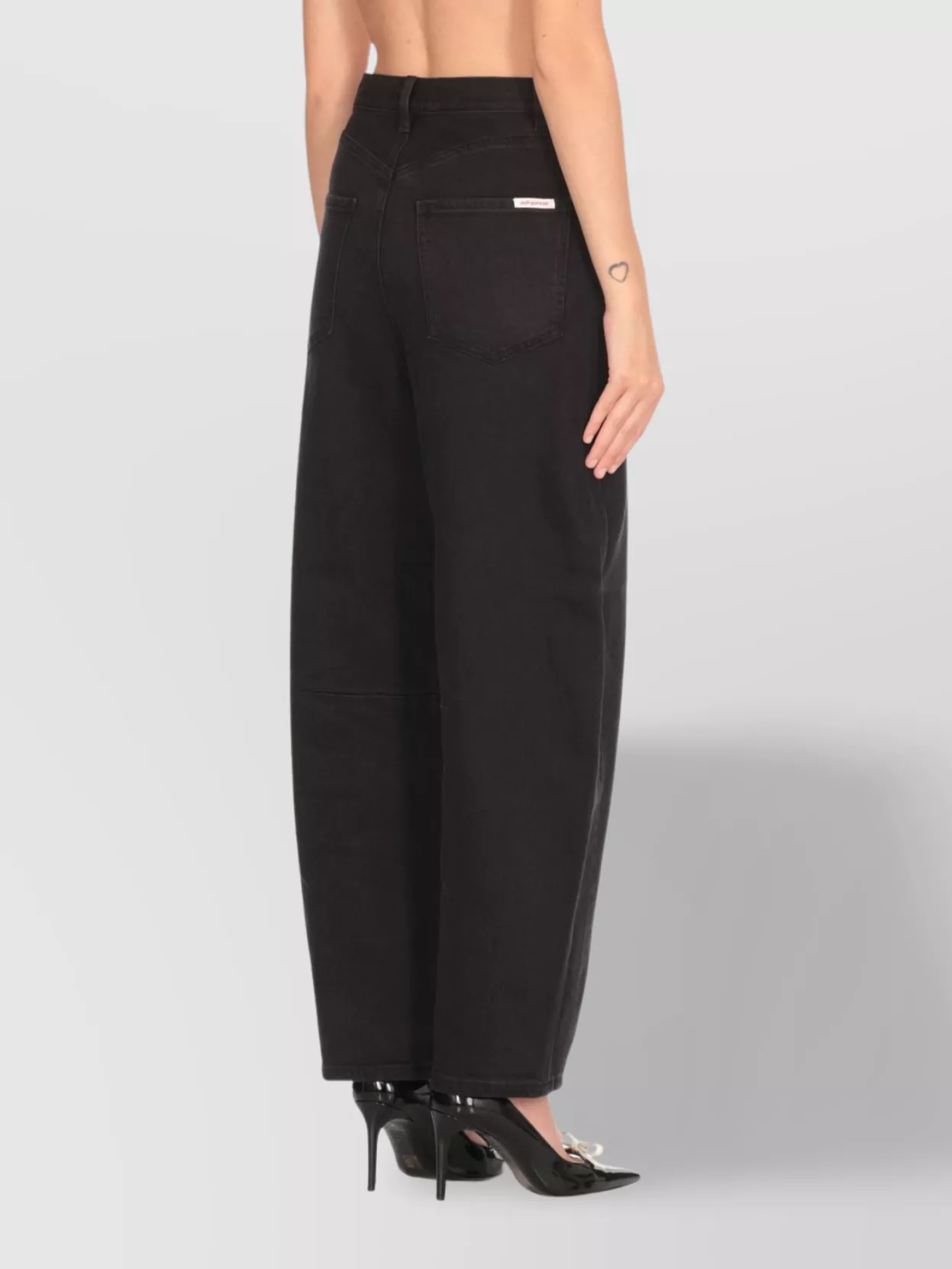 Self-Portrait High Waist Wide Leg Cotton Jeans