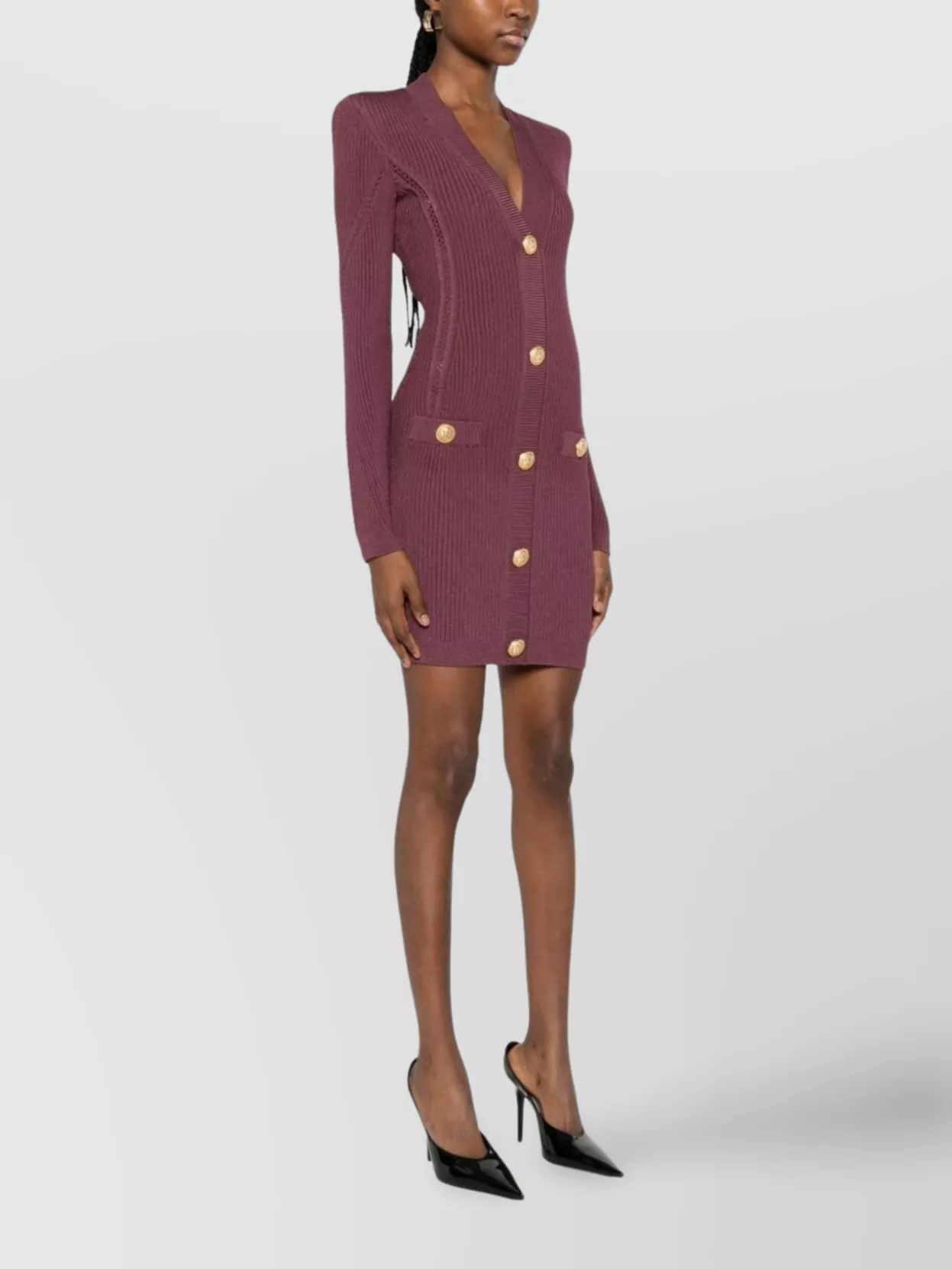 Balmain Mini Dress With Button Detailing And Pockets In Burgundy