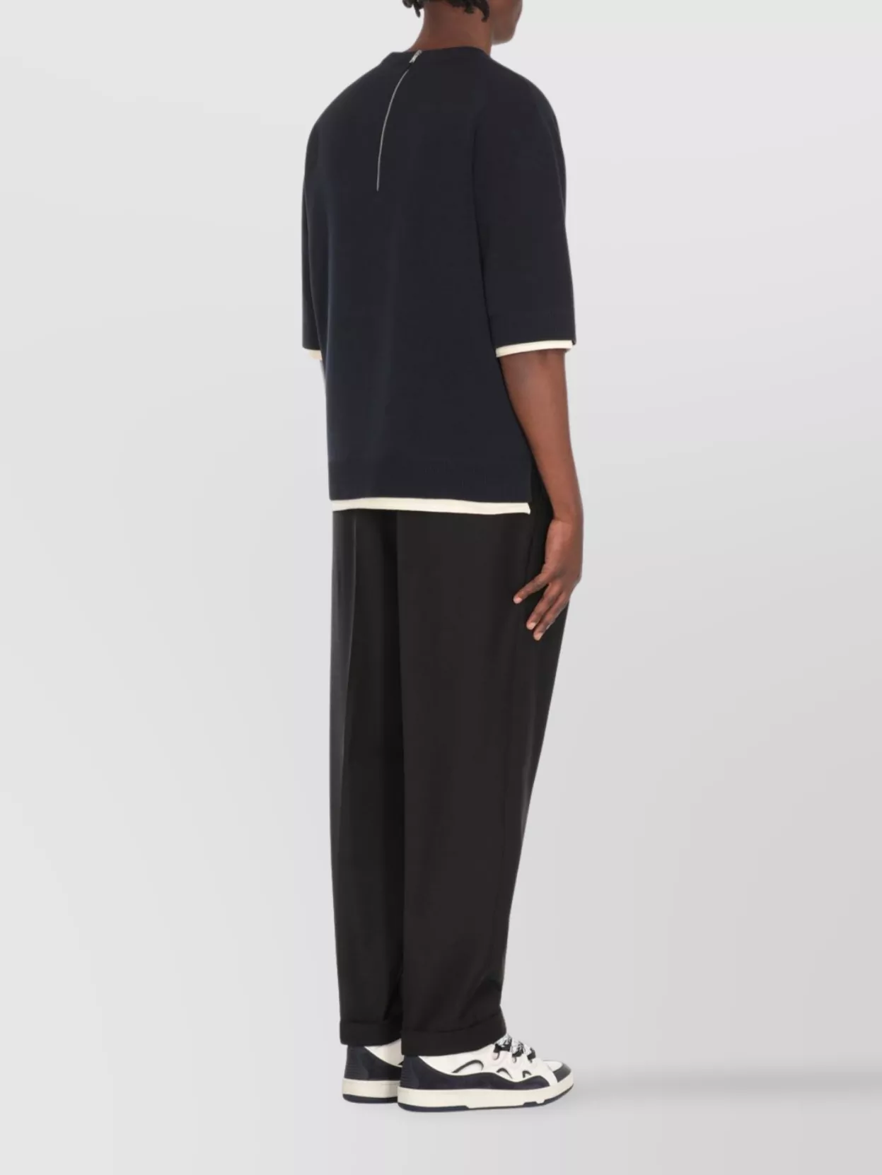 Lanvin Crewneck Zip Leather Detail Sweater