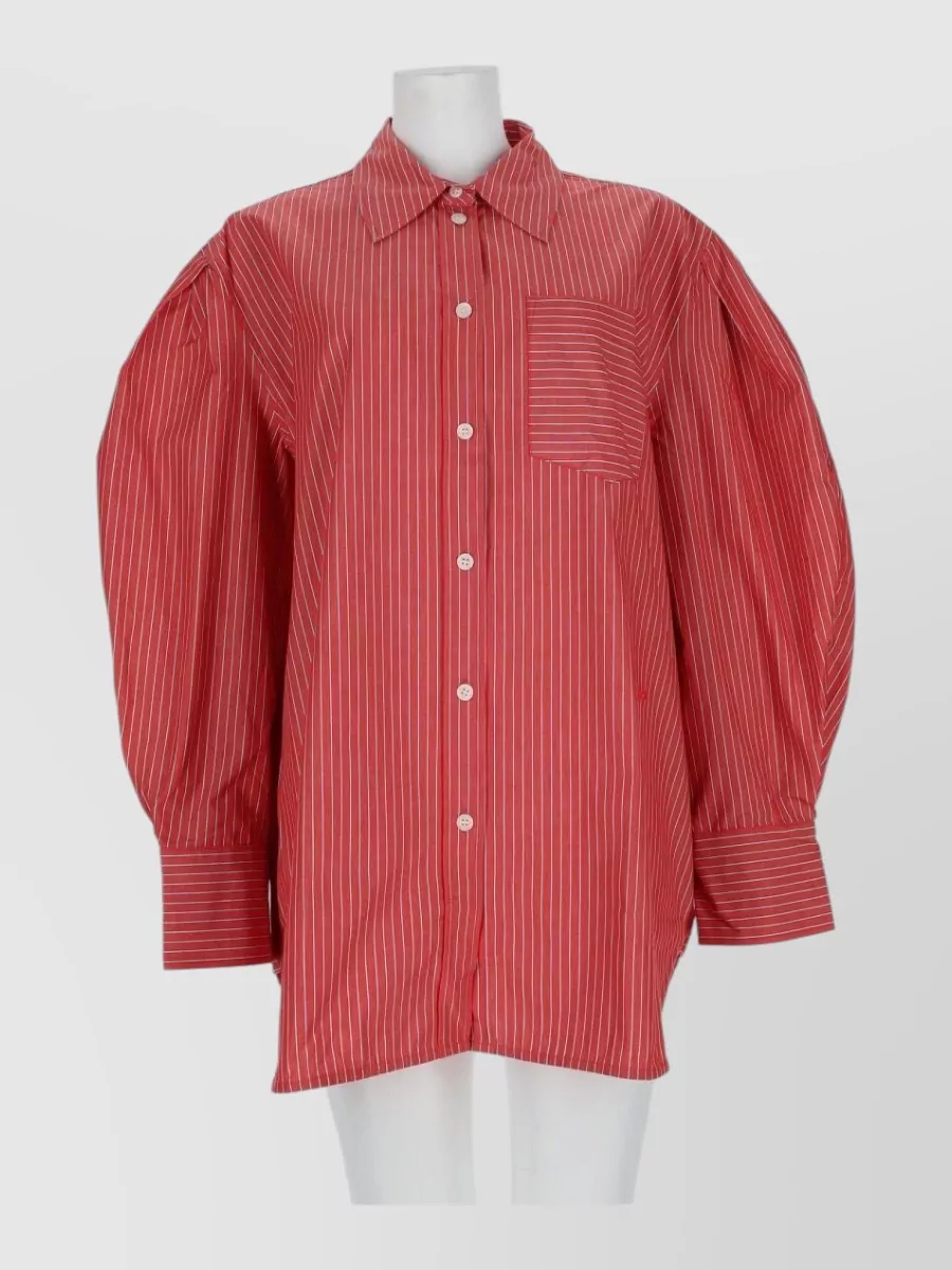 Ganni striped cotton balloon-sleeve shirt