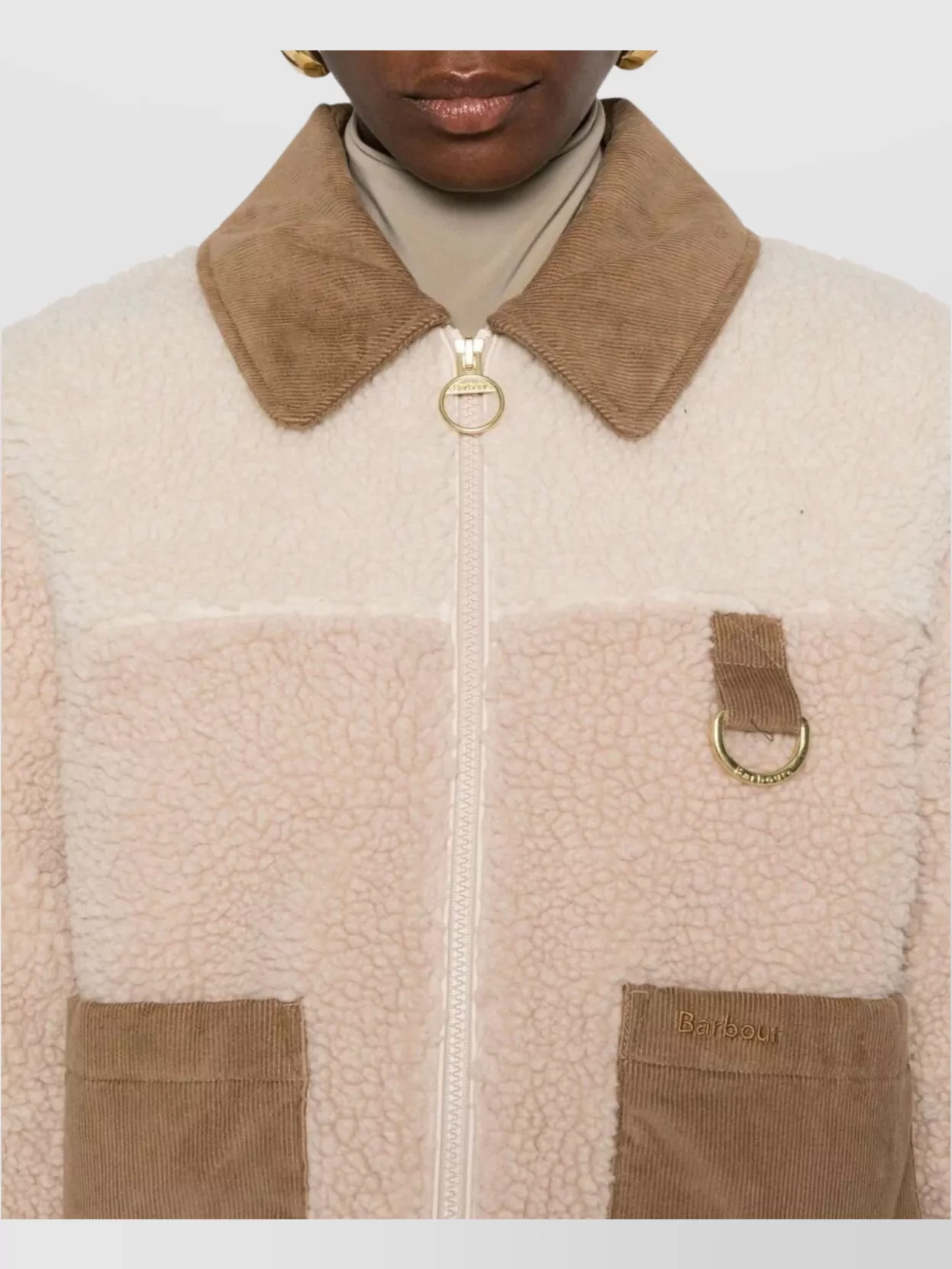 Barbour Collar Contrast Textured Fabric Patch Pockets D-Ring