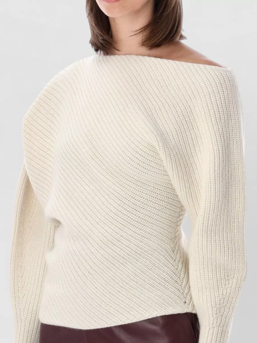 Alberta Ferretti Ribbed Asymmetric Wool Silk Cashmere Sweater