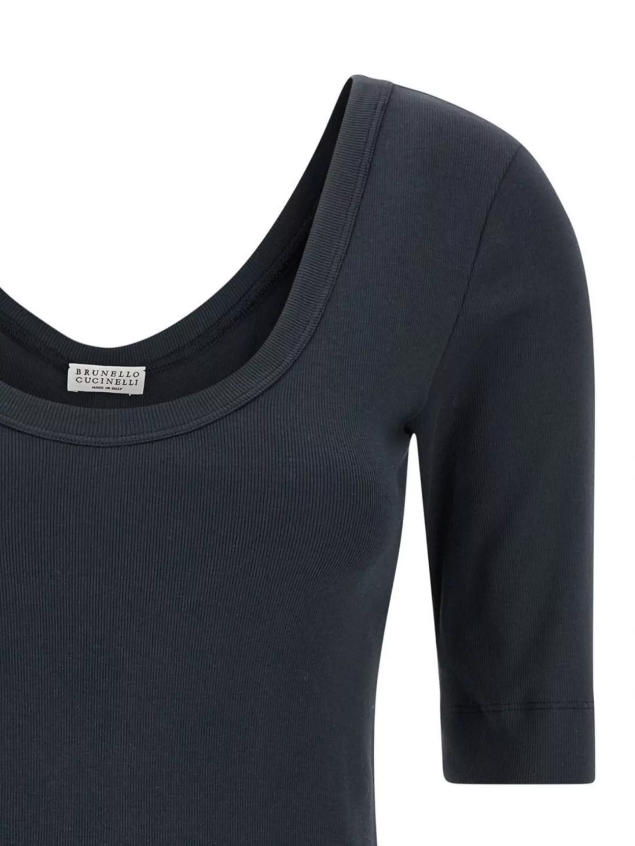 Brunello Cucinelli Ribbed Scoop Neck Short Sleeve Top In Black