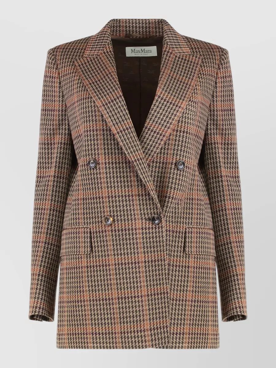 Max Mara wool cotton prince of wales checked double-breasted blazer