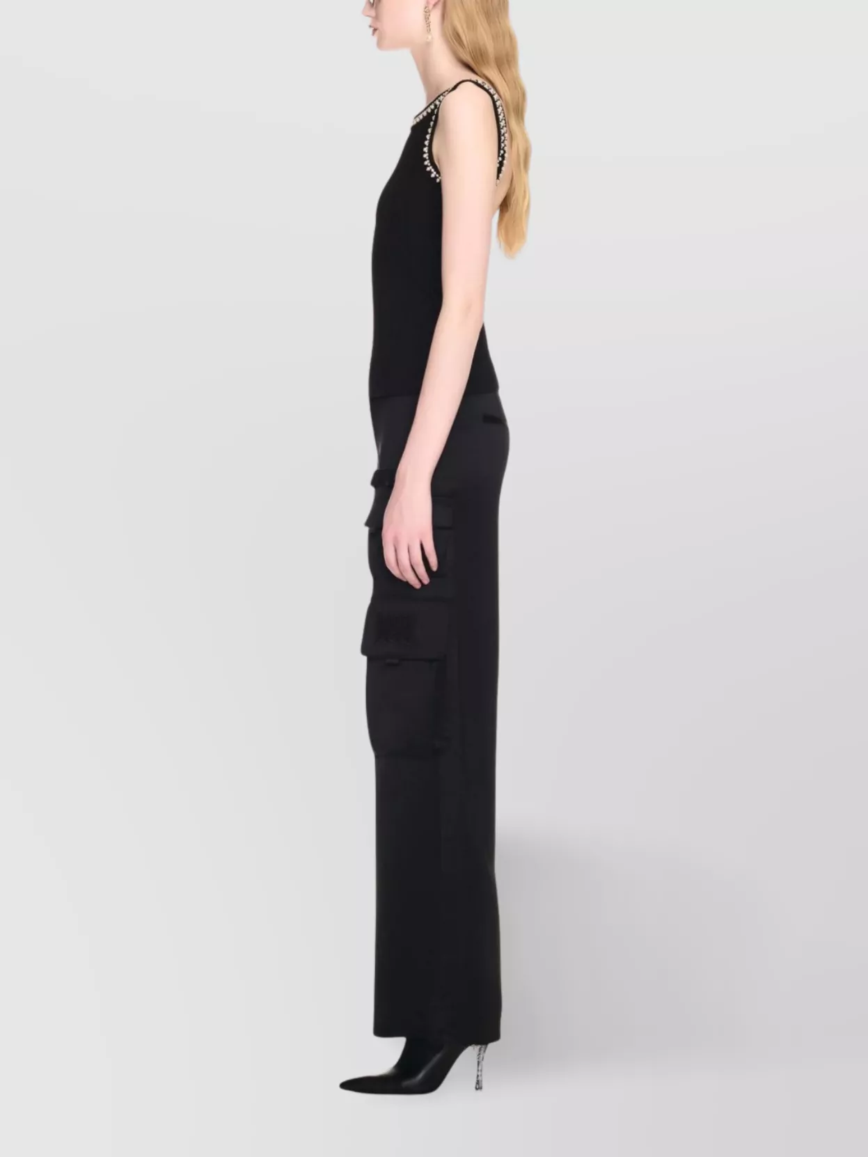 Off-White Pearl-Embellished Ribbed Tank Top