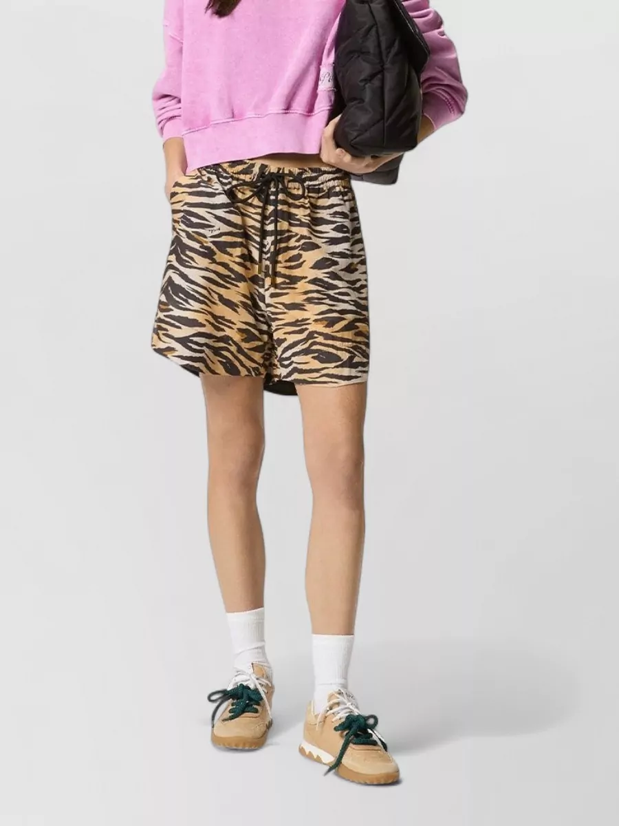 Pinko Silk Animal-Print Pleated Barrel-Leg Knee-Length Shorts