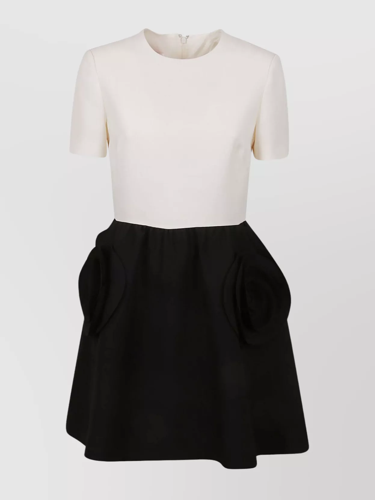 Shop Valentino Short Sleeve Flared Skirt Dress With Side Pockets In Black