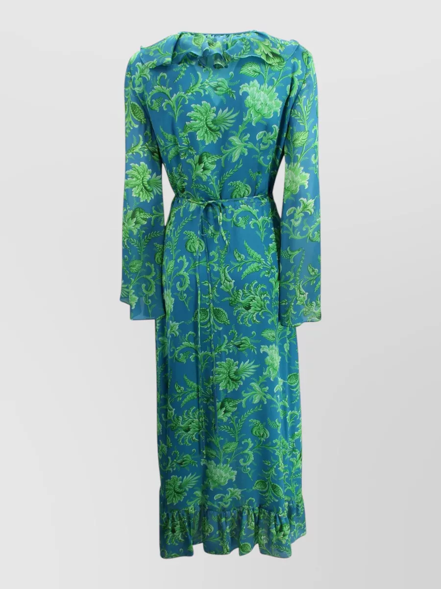 Etro Silk Floral-Print Ruffled V-Neck Long-Sleeve Wrap Maxi Dress