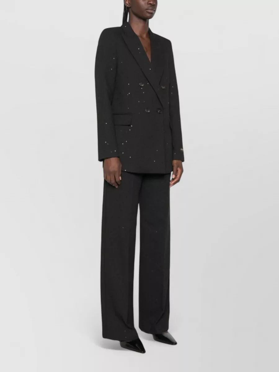 Ermanno Firenze Wool Pinstripe Sequin-Embellished Double-Breasted Blazer