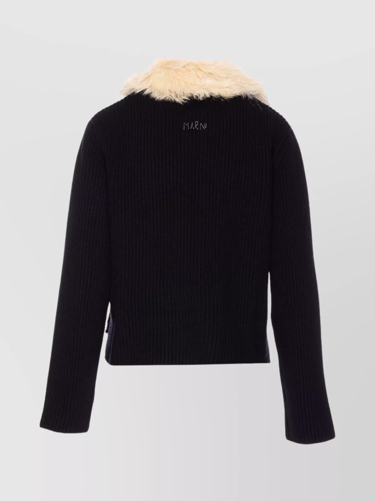 Marni Knitted Jacket With Faux Fur Collar In Black