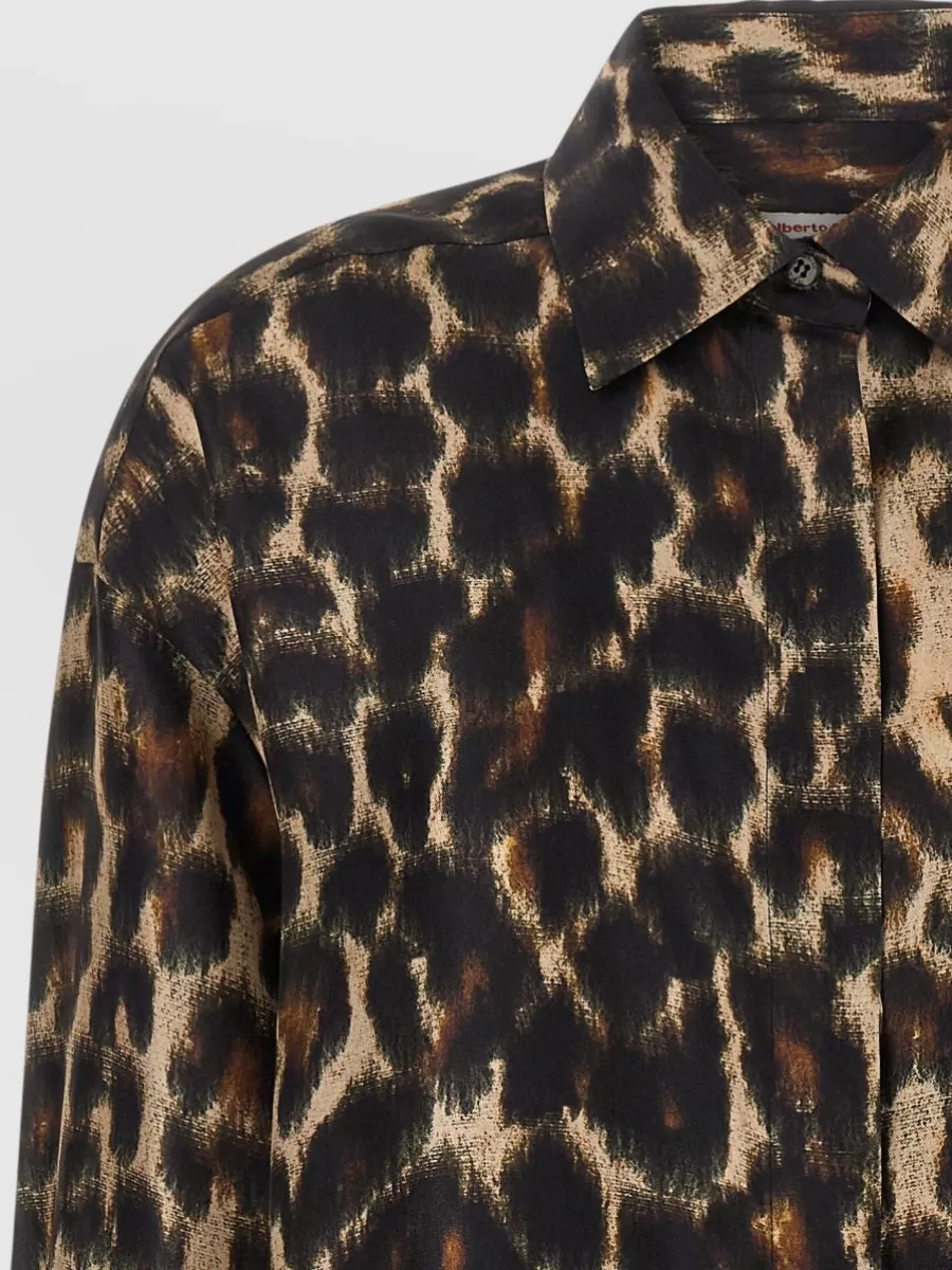 Alberto Biani Silk Jaguar Print Long-Sleeve Shirt