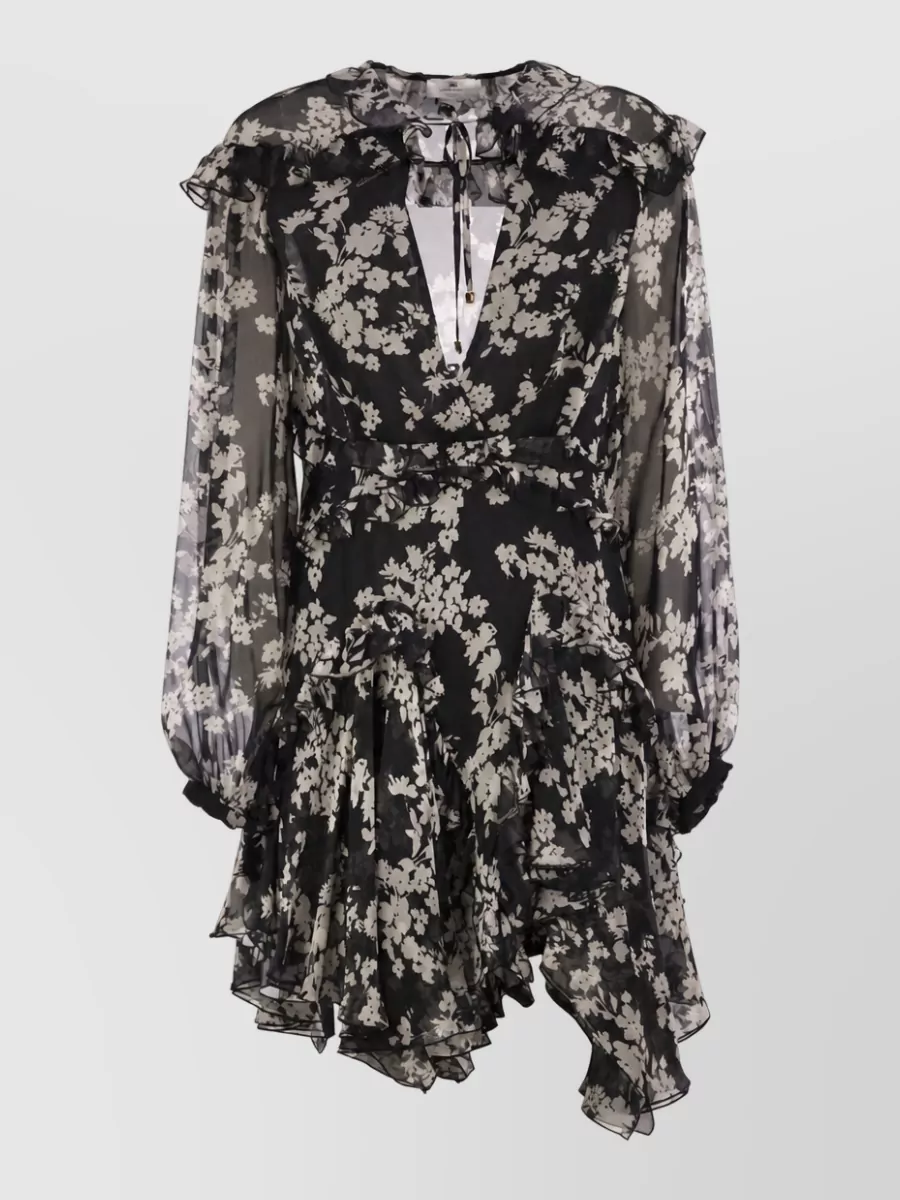 Elisabetta Franchi silk printed ruffled mini dress