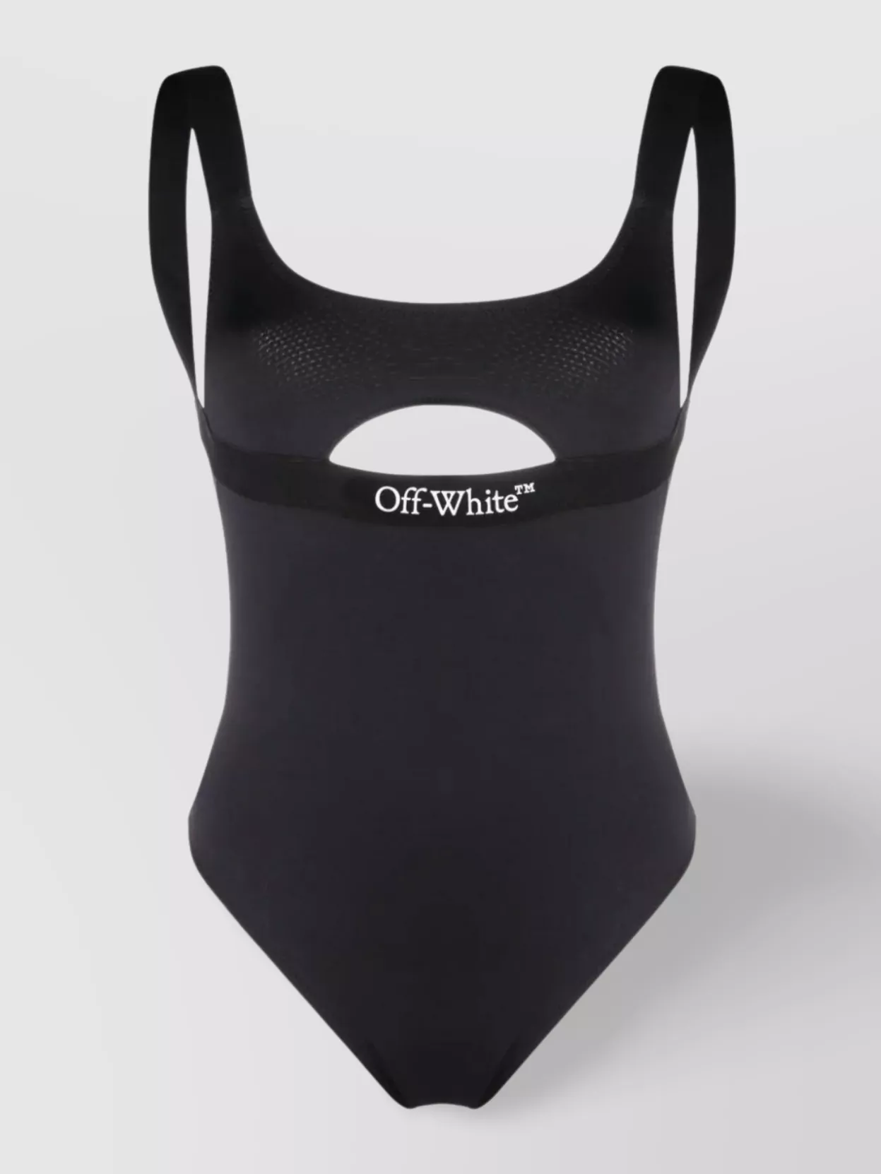Shop Off-white Cut-out Logo Scoop Neck Swimsuit In Black