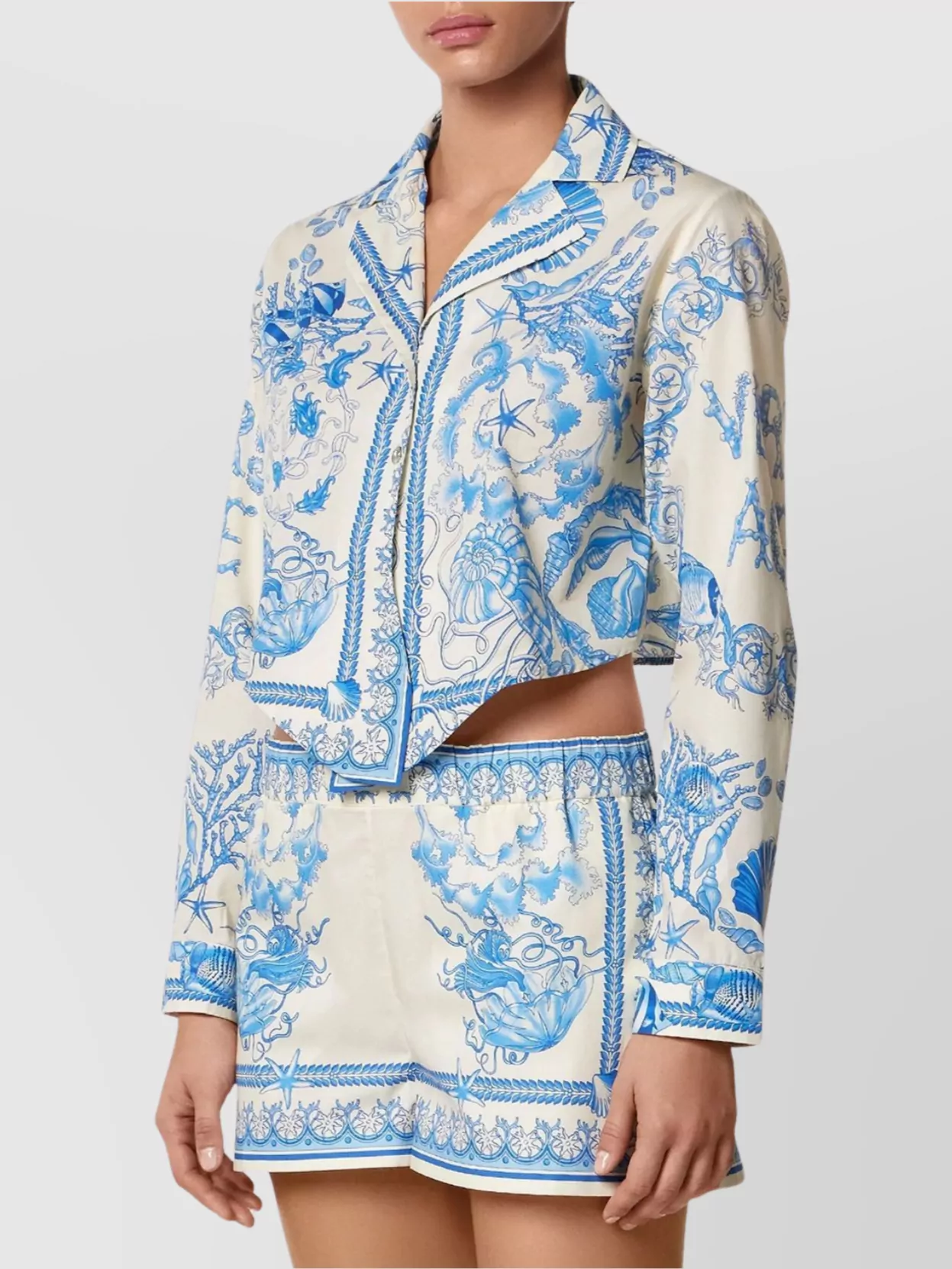 Versace Baroque Cotton Knotted Short Shirt