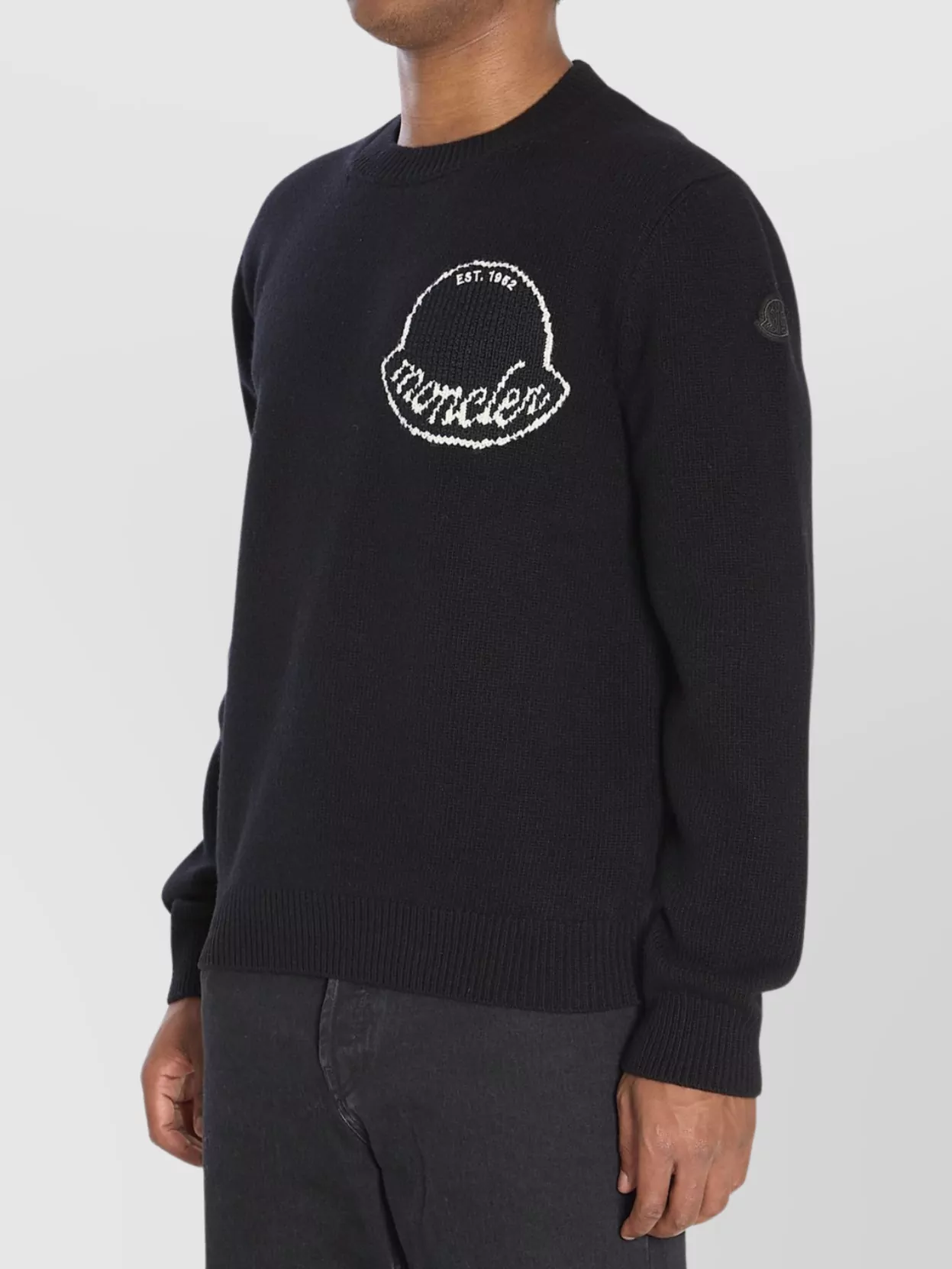 Moncler Wool Logo Sweater With Ribbed Crew Neck