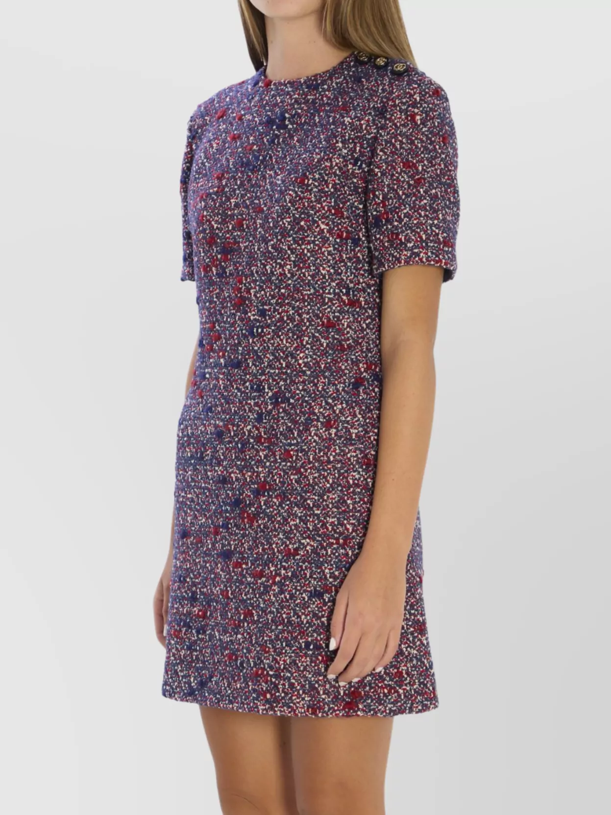 Gucci Textured Wool Dress Featuring Signature Buttons In Purple