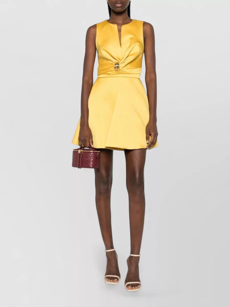 Elisabetta Franchi Sleeveless V Neck Dress Flared Skirt