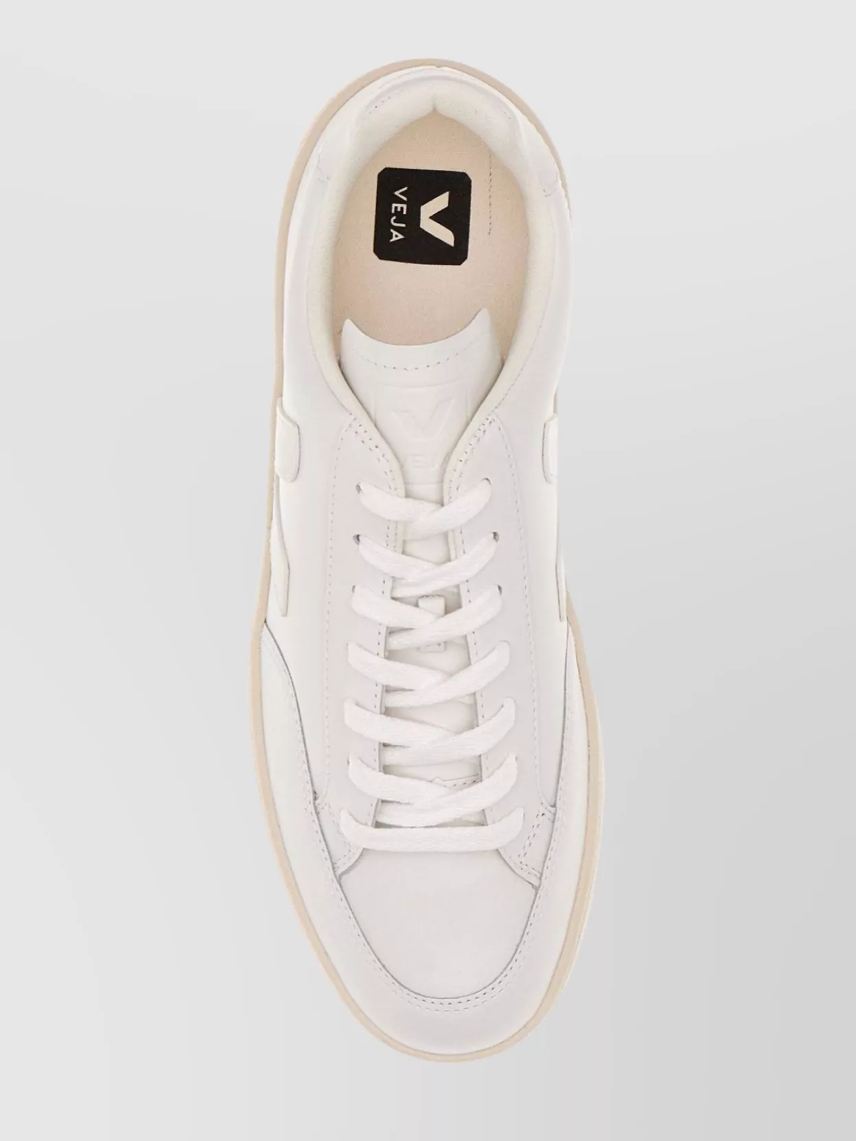 Veja Leather Round Toe Sneakers With Rubber Logoed Patch