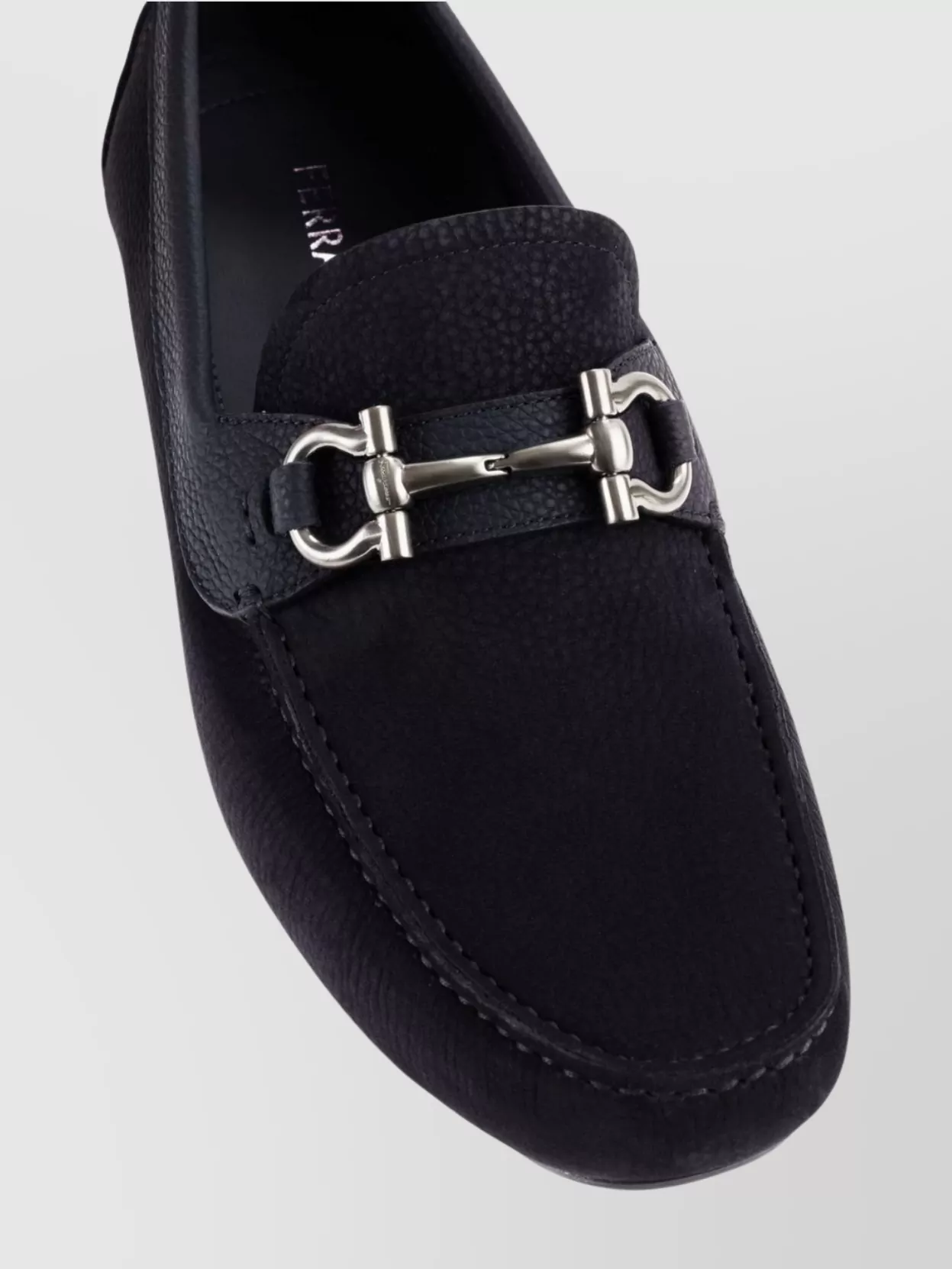 Ferragamo Textured Leather Loafers Metallic Buckle