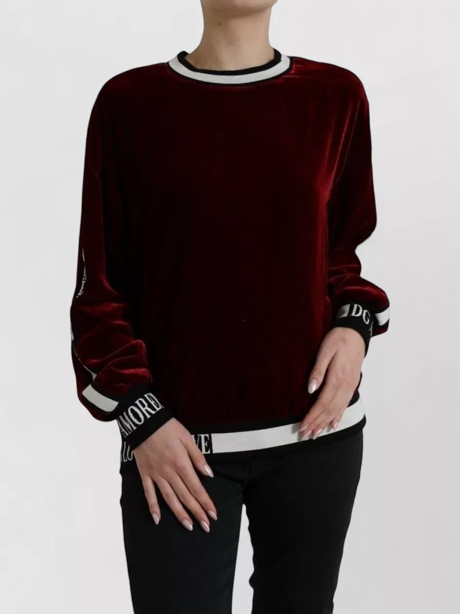 Dolce&Gabbana Velvet Striped Crew Neck Long-Sleeve Sweatshirt
