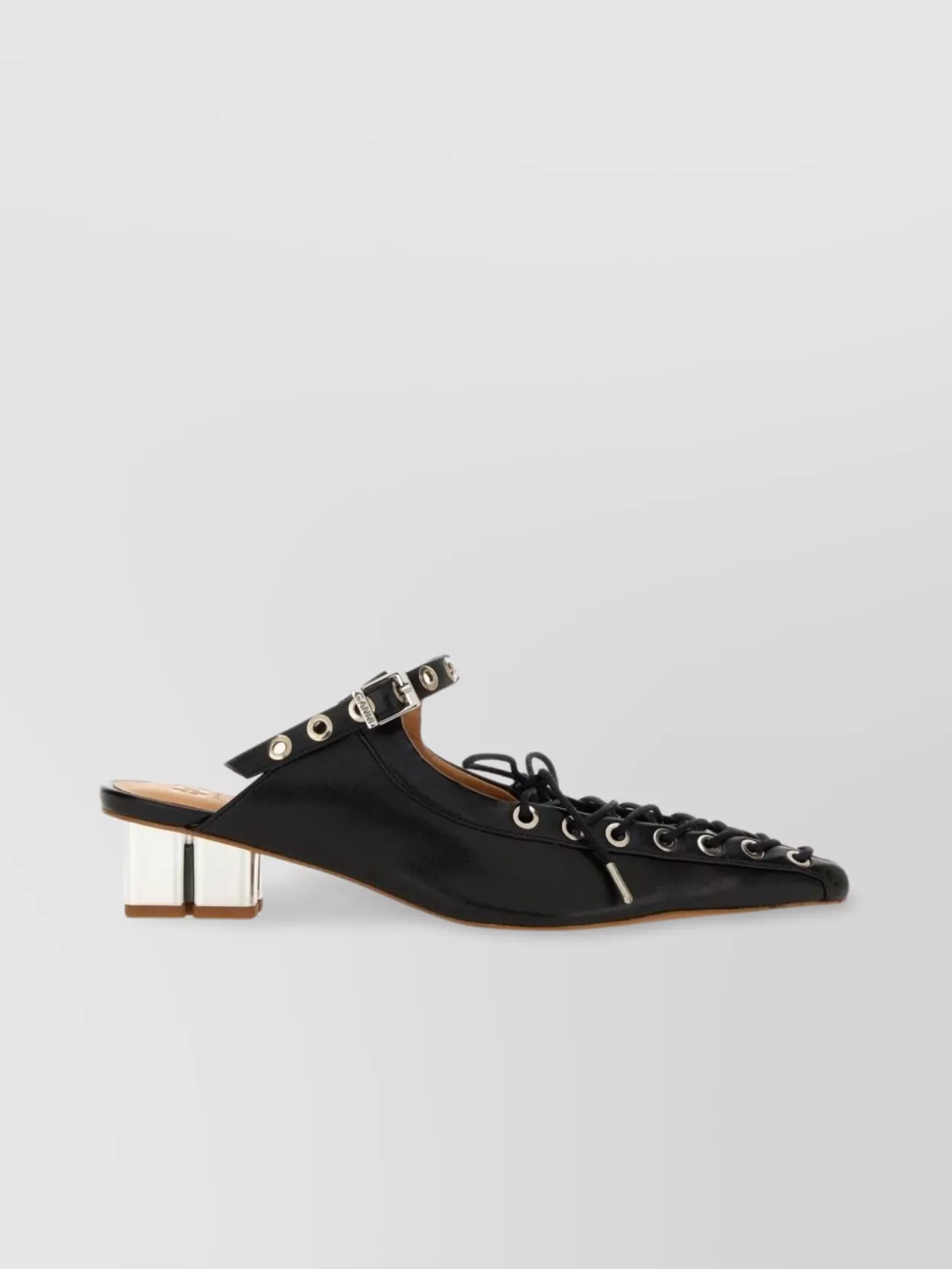 Ganni Lace-Up Block Heel Mules