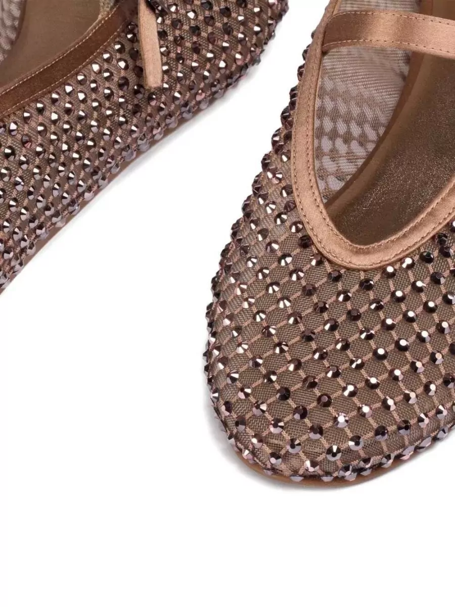 Le Silla Satin Crystal Embellished Mesh Ballerina Shoes