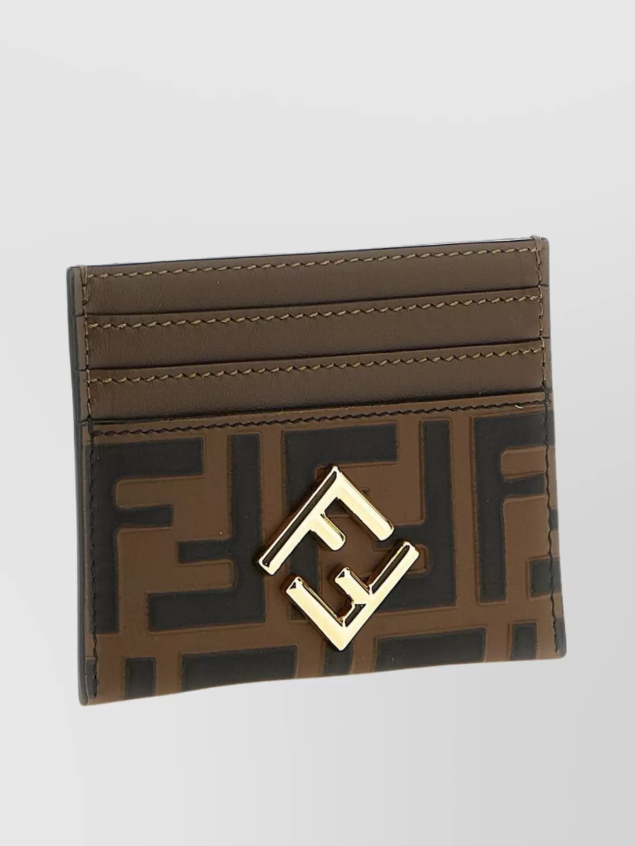 Fendi Diamond Pattern Card Holder In Brown
