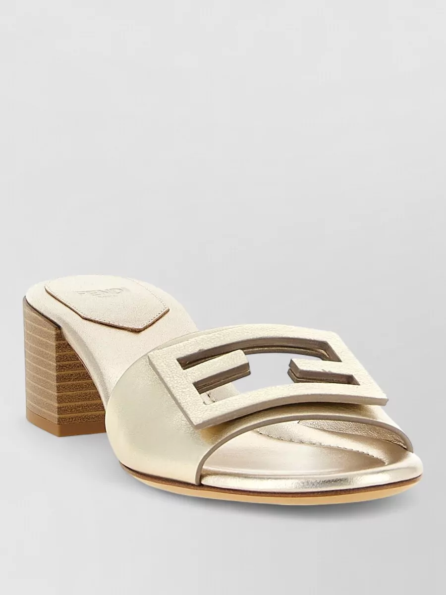 Fendi Leather Metallic Block-Heel Slides