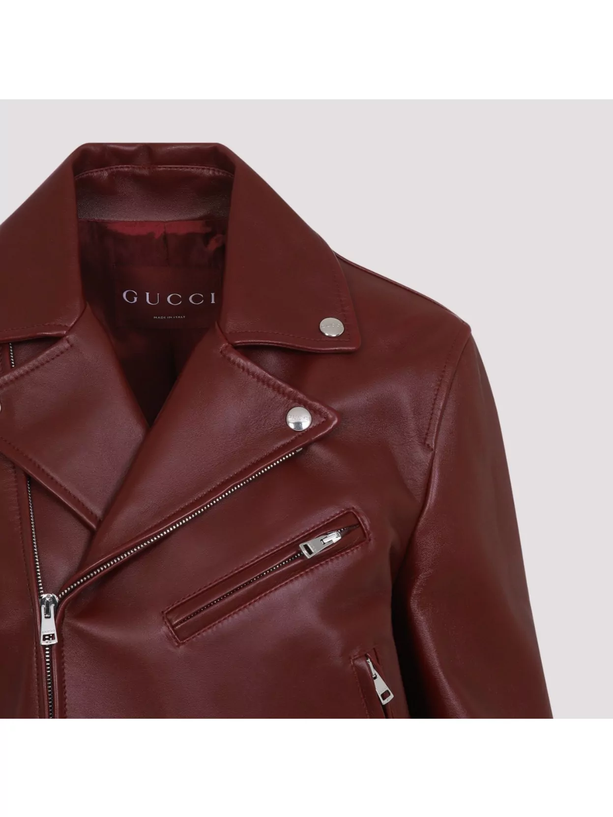 Gucci Leather Biker Jacket Puffer Jackets Brown In Red