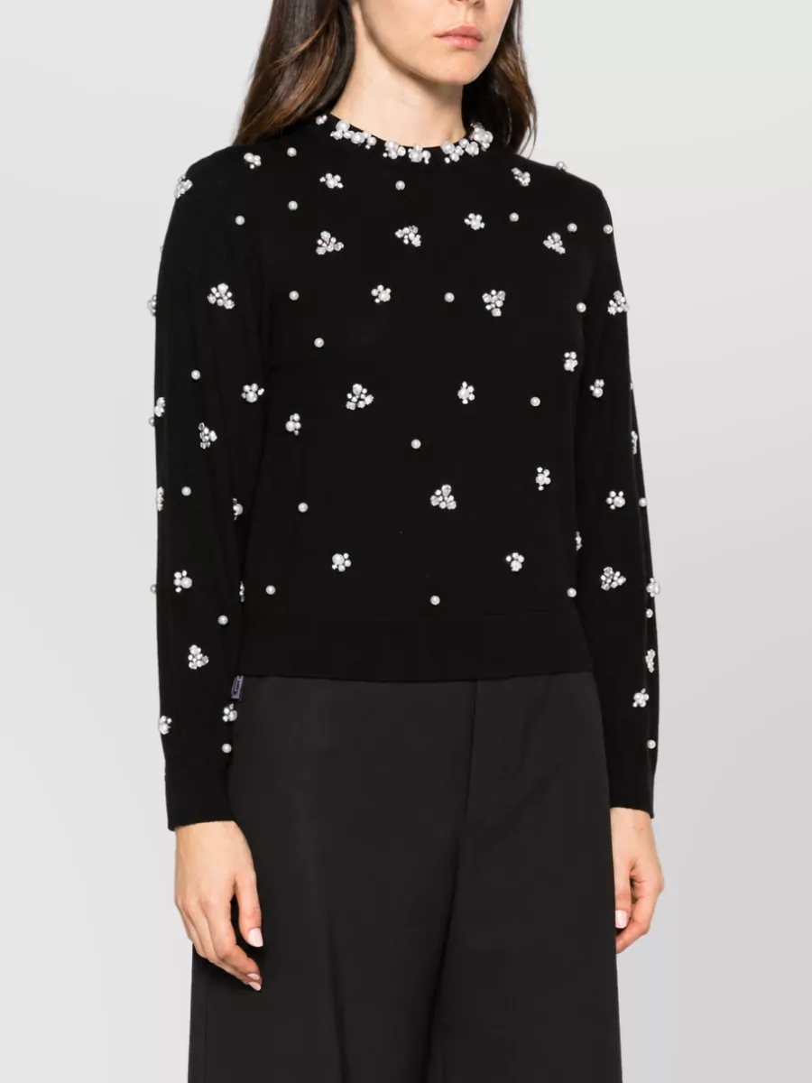 Alice + Olivia Wool Crystal-Embellished Faux-Pearl Crew-Neck Sweater