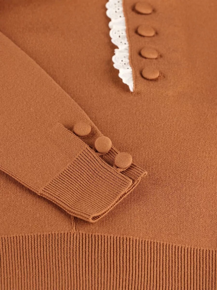 Chloé Wool High-Neck Lace-Trim Button-Up Cardigan