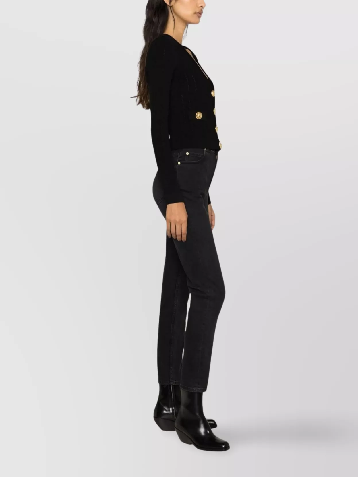 Balmain Cropped Ribbed Knit Cardigan With Structured Shoulders