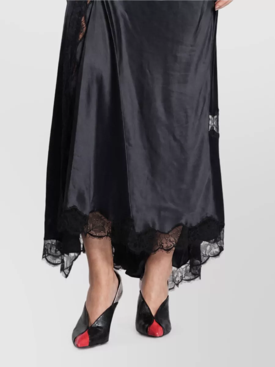 Isabel Marant Silk Lace Trim Asymmetric Midi Skirt