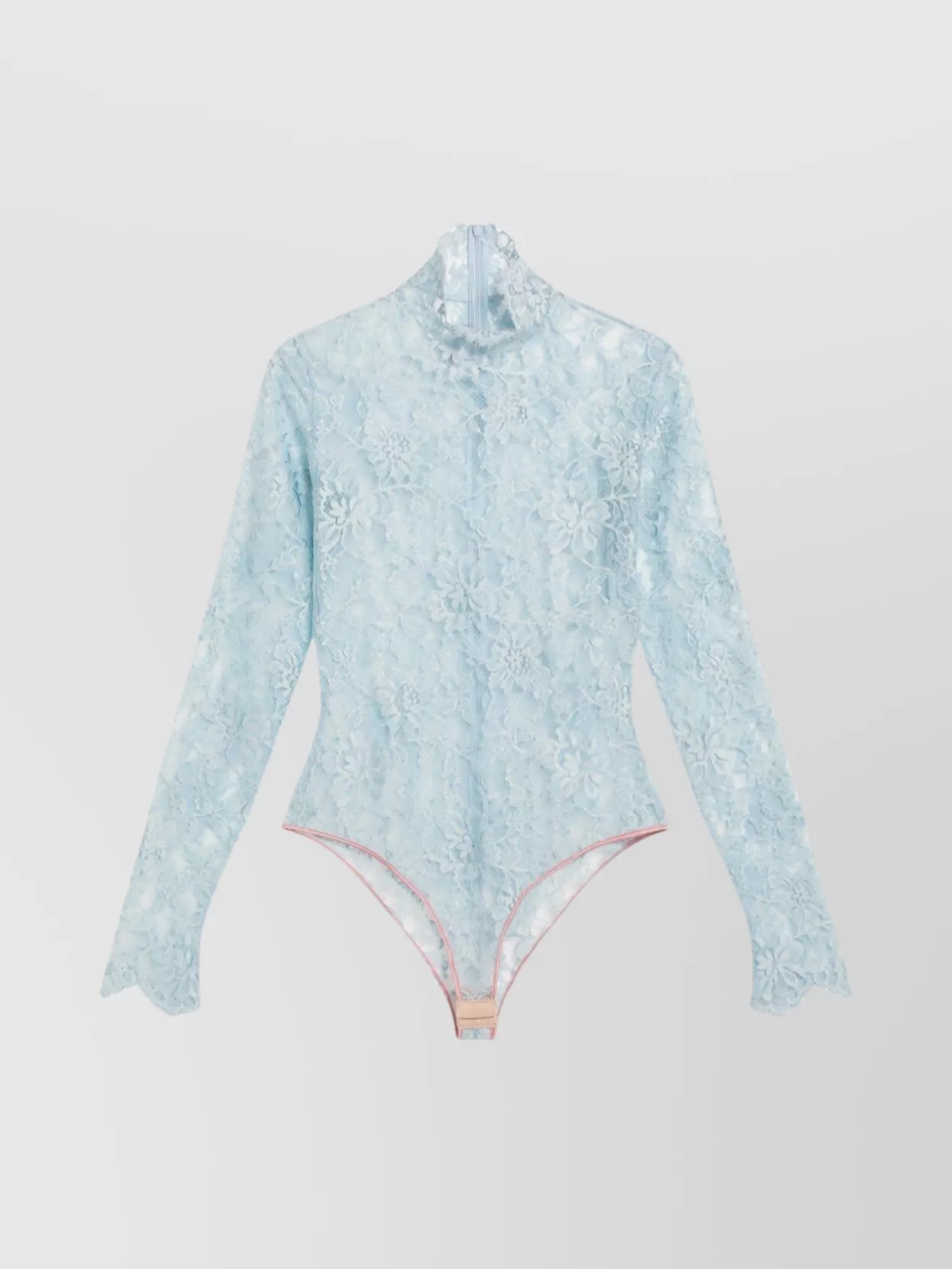 Valentino High Neck Long Sleeve Floral Lace Bodysuit In Blue