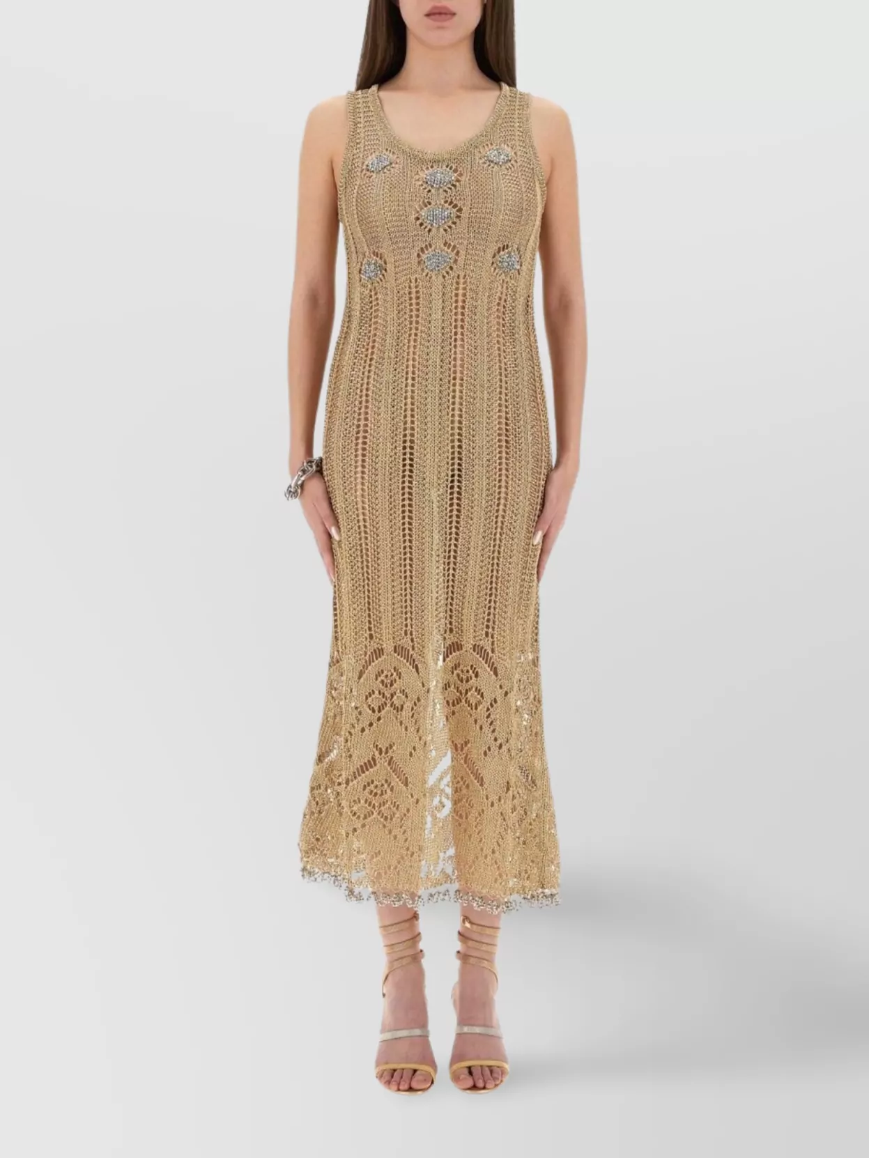 Paco Rabanne Sleeveless Crochet Dress Metallic Embellishments
