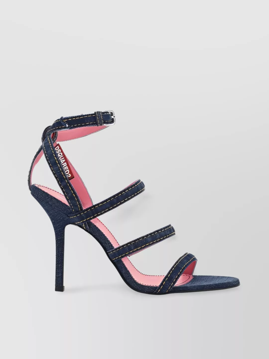 Shop Dsquared2 Stitched Cotton Denim Sandals With Leather Heel