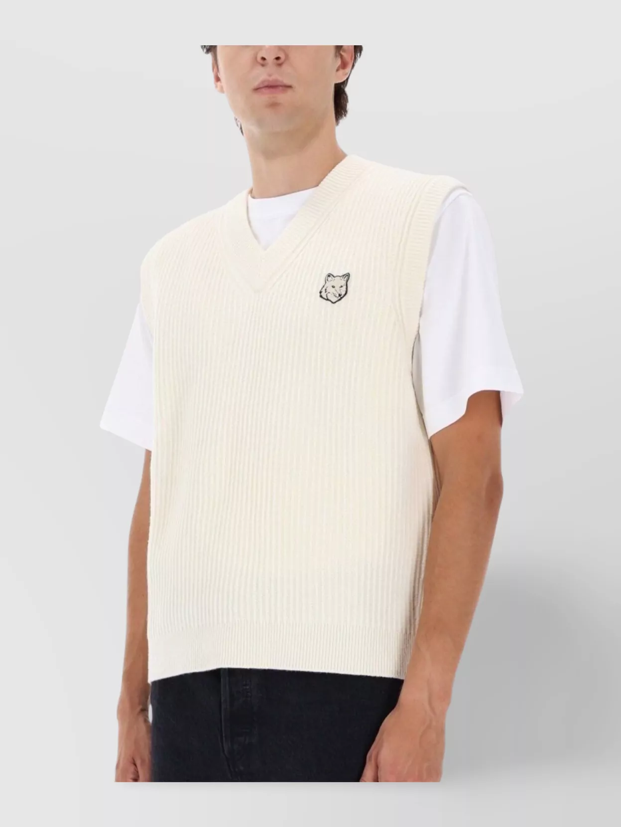Maison Kitsuné Sleeveless V-Neck Ribbed T-Shirt