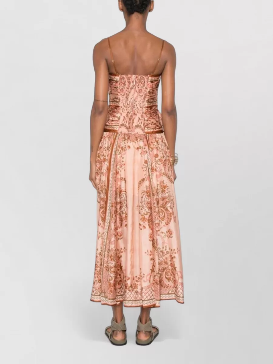 Zimmermann Silk Printed Sweetheart Neck Sleeveless Midi Dress