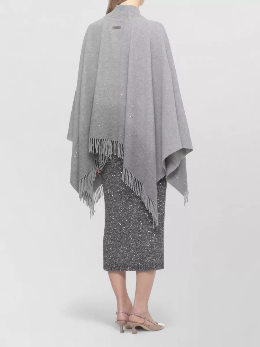 Peserico Sequined Poncho Asymmetric Hem
