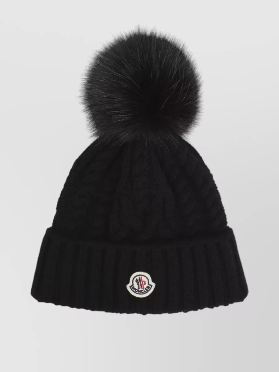 Moncler Cable-Knit Wool And Cashmere Beanie With Pom-Pom