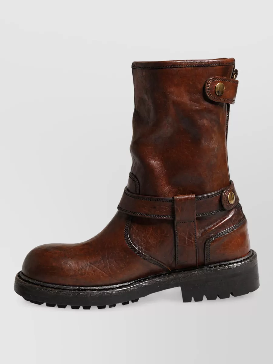 Dolce&Gabbana Leather Mid Calf Biker Boots