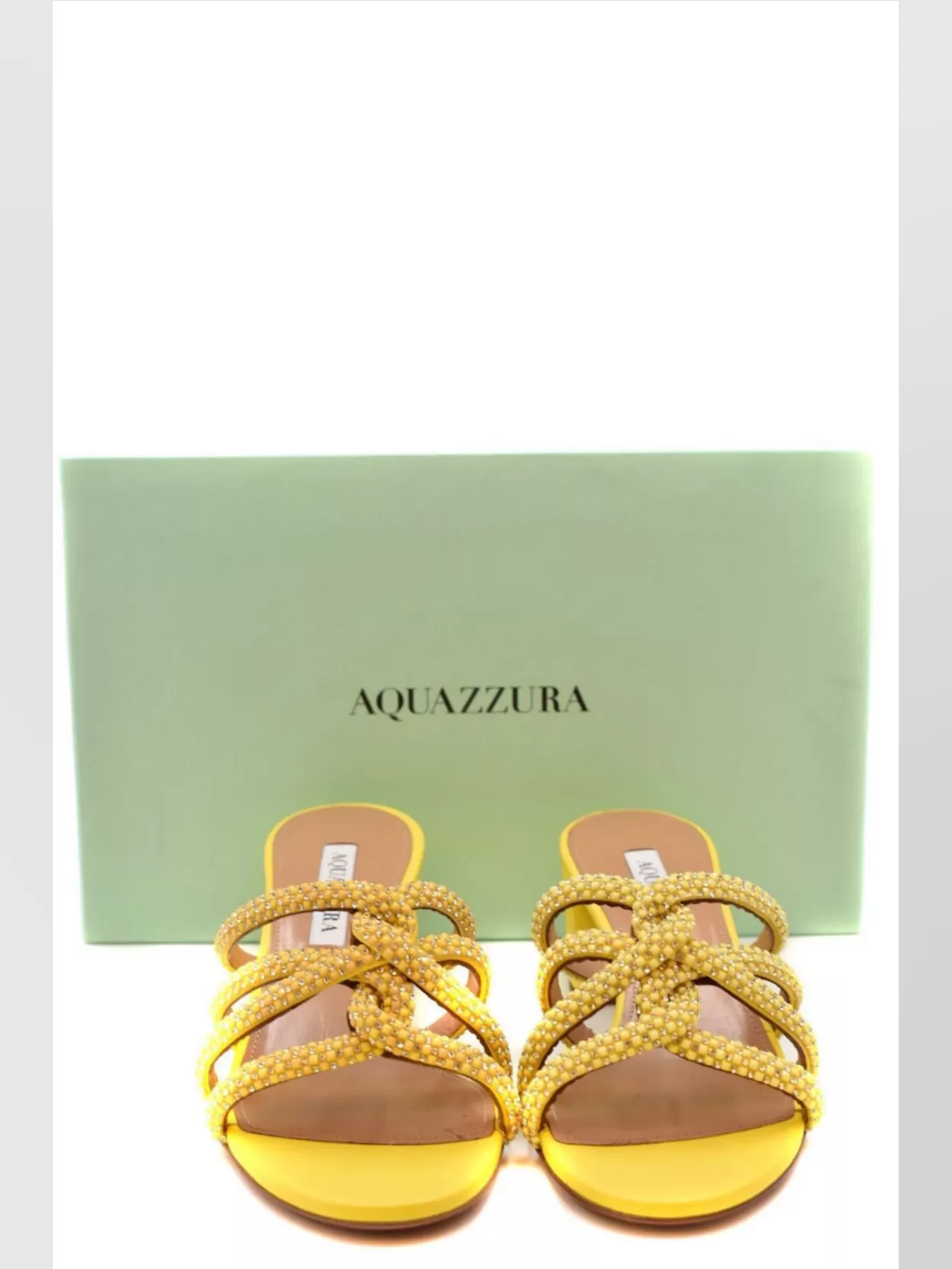 Aquazzura Heeled Sandals With Embellished Straps And Open Toe In Yellow