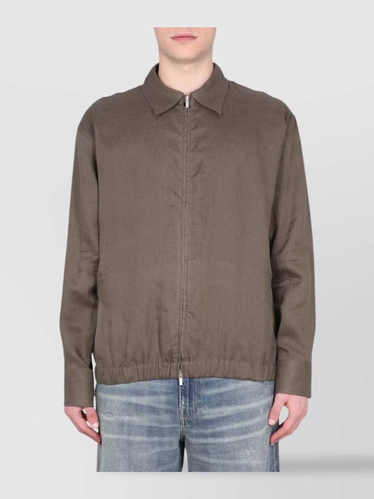 Pt Torino Elasticated Collared Linen Jacket In Gray