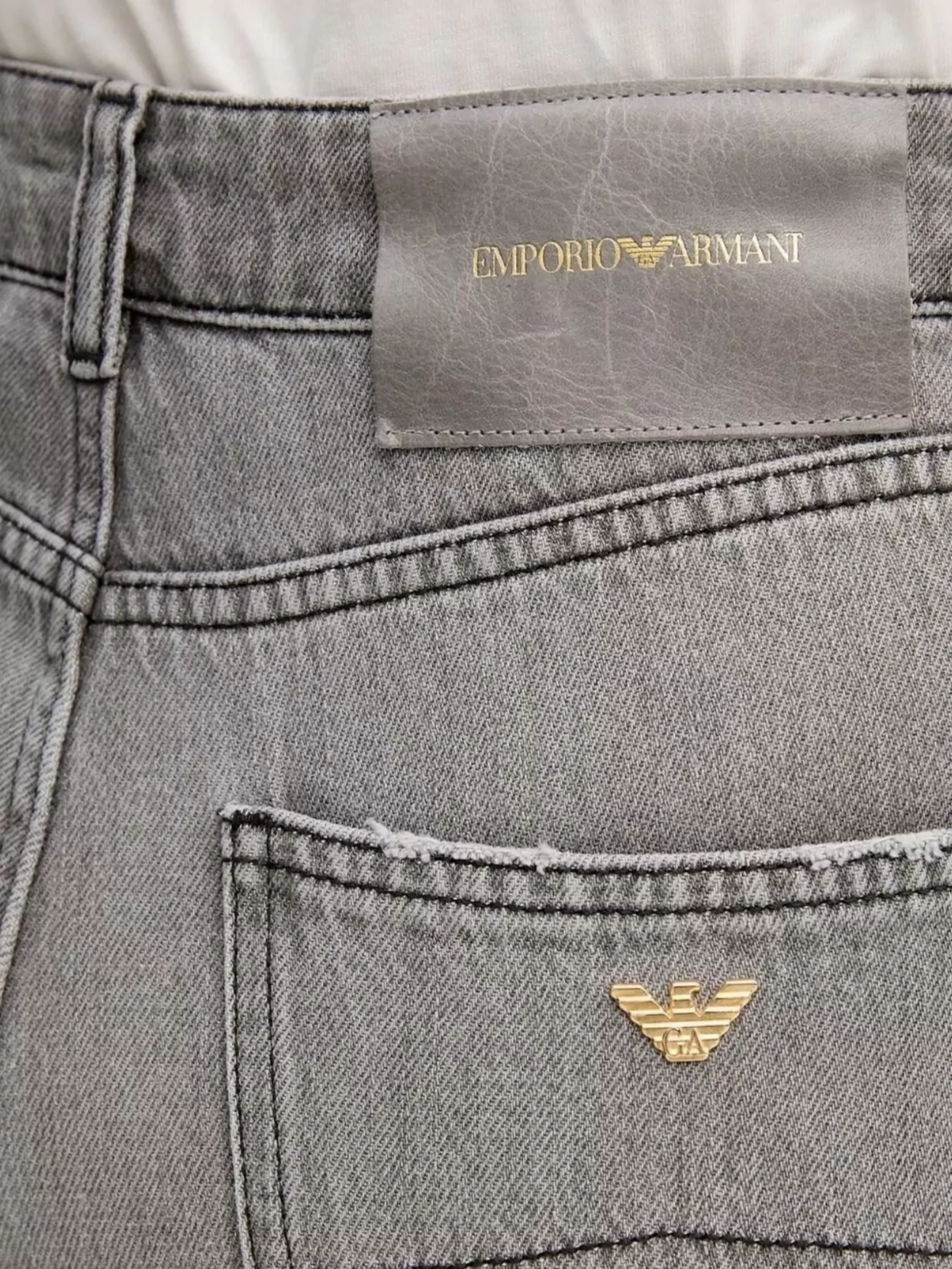 Emporio Armani High Waist Trousers With Frayed Hem And Pockets In Neutral