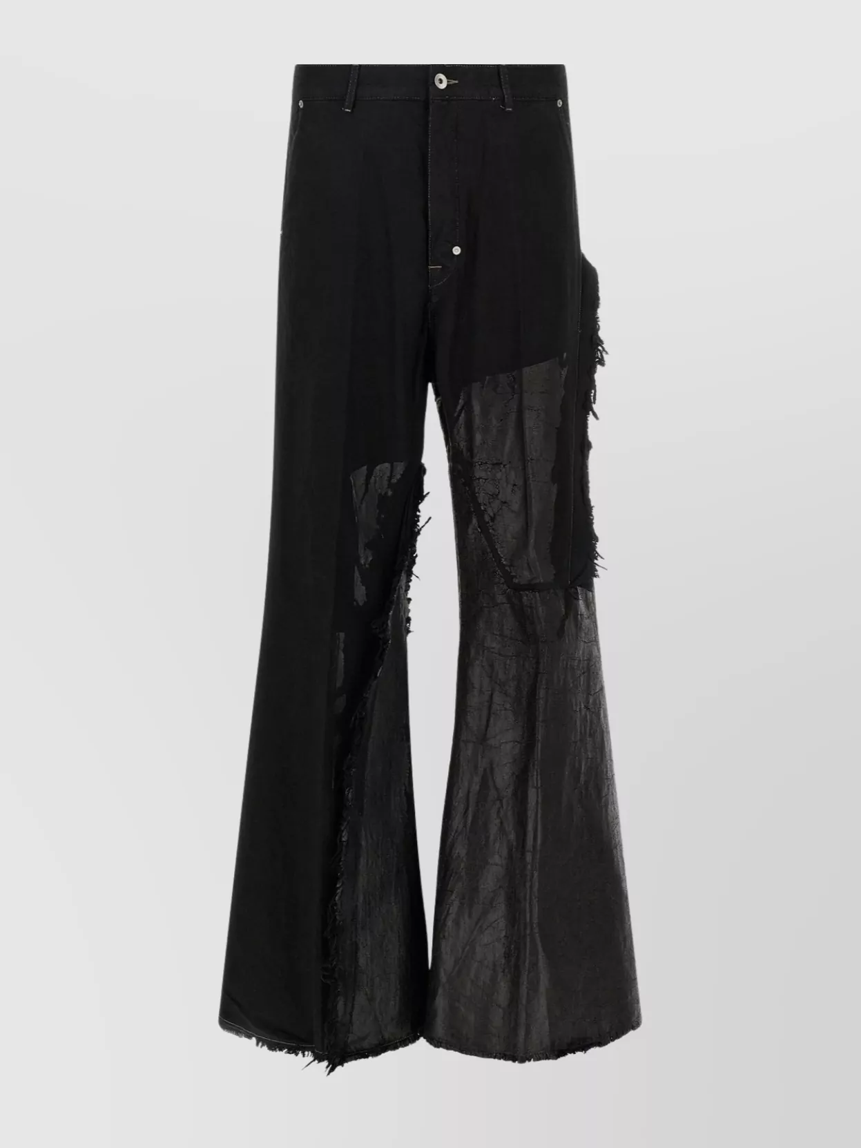 Rick Owens Wide Leg Trousers Featuring Frayed Edges In Black