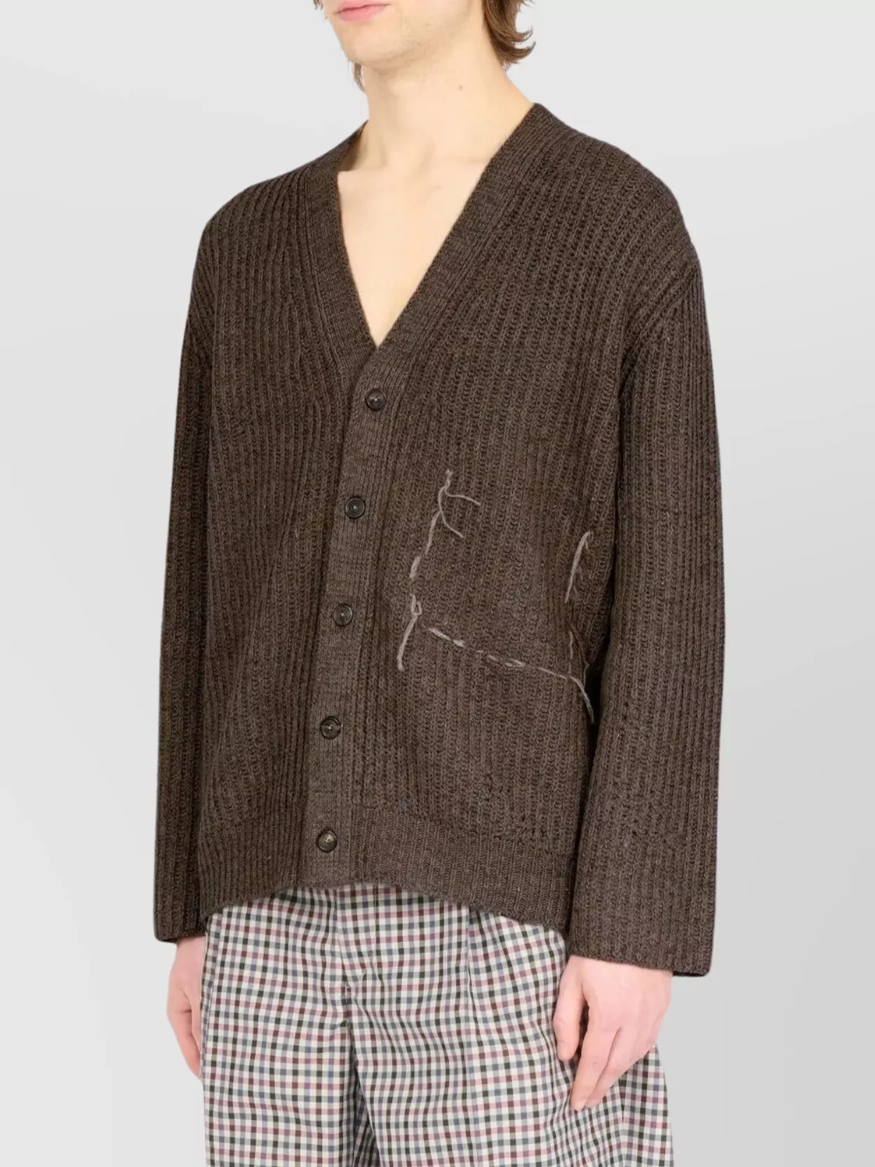 Maison Margiela Ribbed Wool Cardigan Front Pocket