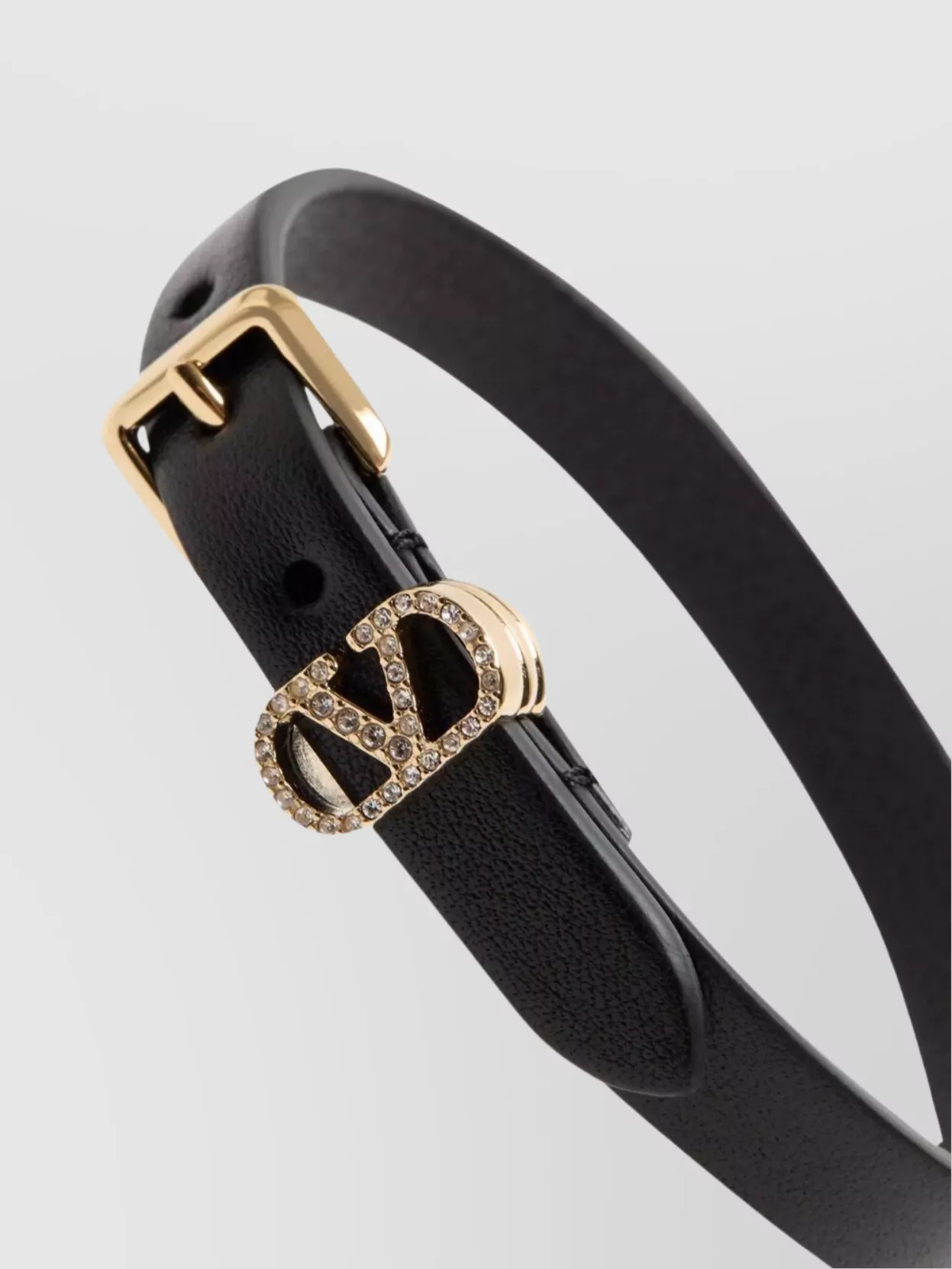 Valentino Leather Ovalette Bracelet Gold-tone Buckle In Black