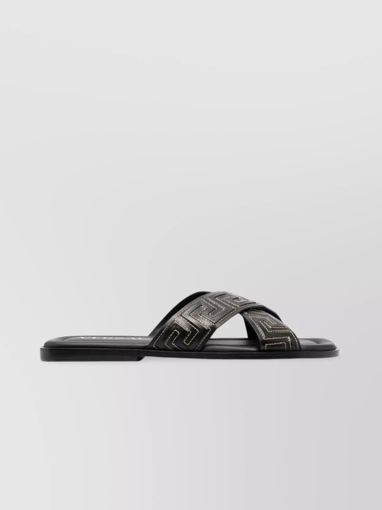 Shop Versace Greca Strappy Leather Sole Sandals In Black